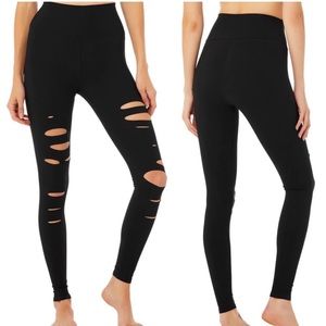 ALO Yoga warrior ripped black high waisted leggings
